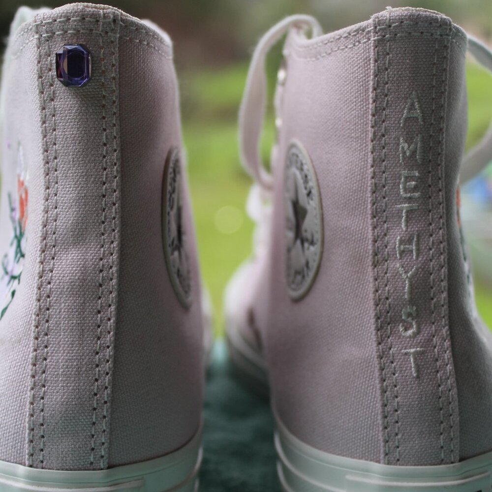 RARE NEVER WORN CONVERSE HIGH TOP Amethyst Crystal Embroidered Sneaker  Size 8